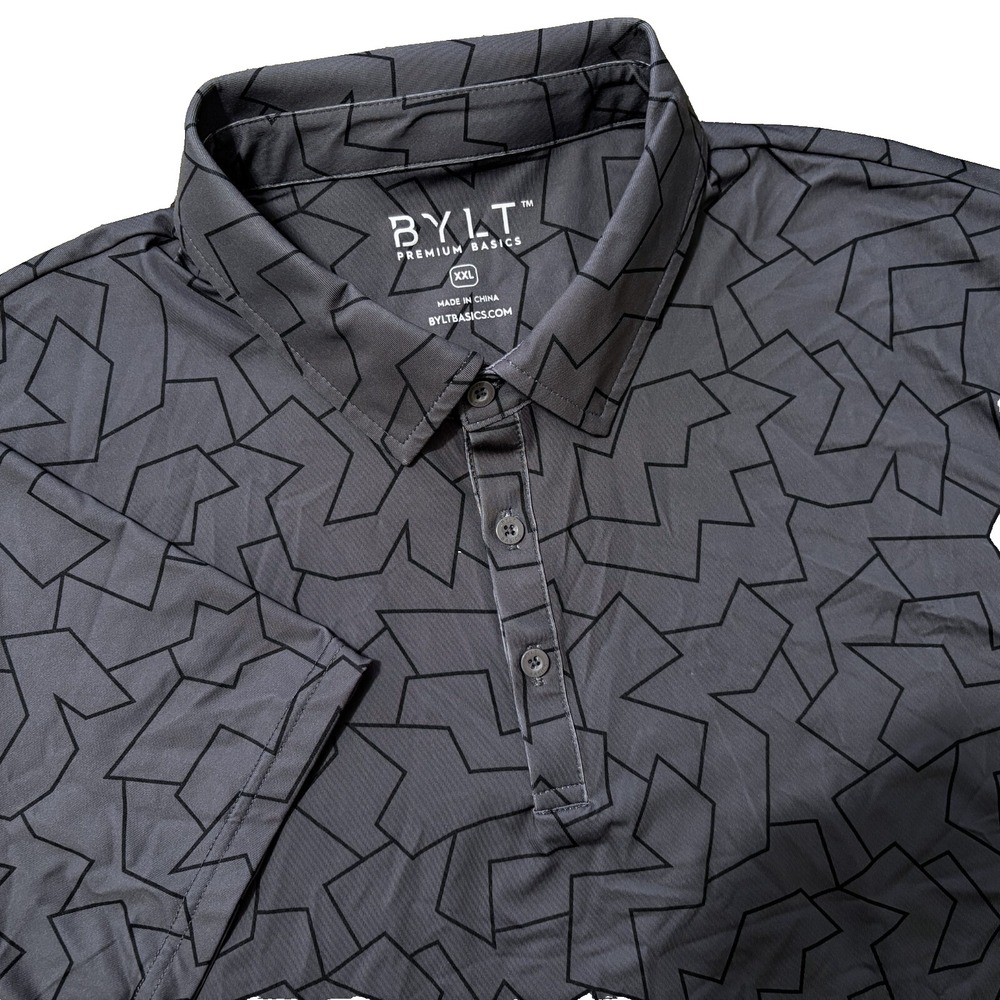 BYLT Polo Mens XXL 2XL AOP Geometric Golf Stretch Performance Tennis Pickle Ball